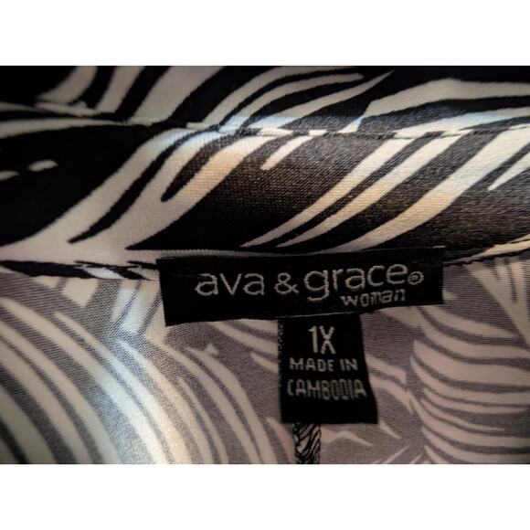 Ava & Grace Sleeveless Black & White Palm Print Tunic Dress Women's Size 1X - Picture 3 of 7